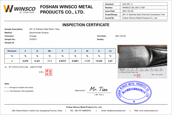 Китай (GuangDong)Foshan Winsco Metal Products Co., Ltd. Сертификаты