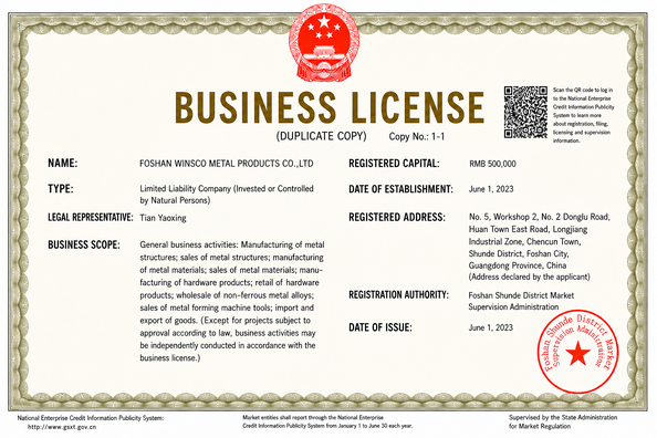 Китай (GuangDong)Foshan Winsco Metal Products Co., Ltd. Сертификаты